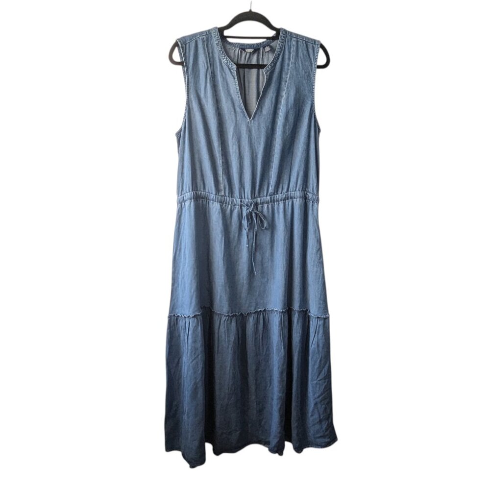 Lands' End Blue Denim Sleeveless V-Neck Maxi Dress Size Large